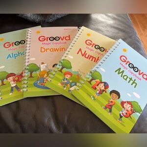 Groovd workbooks for math, alphabet, drawing and numbers. Set of 4. Unused.